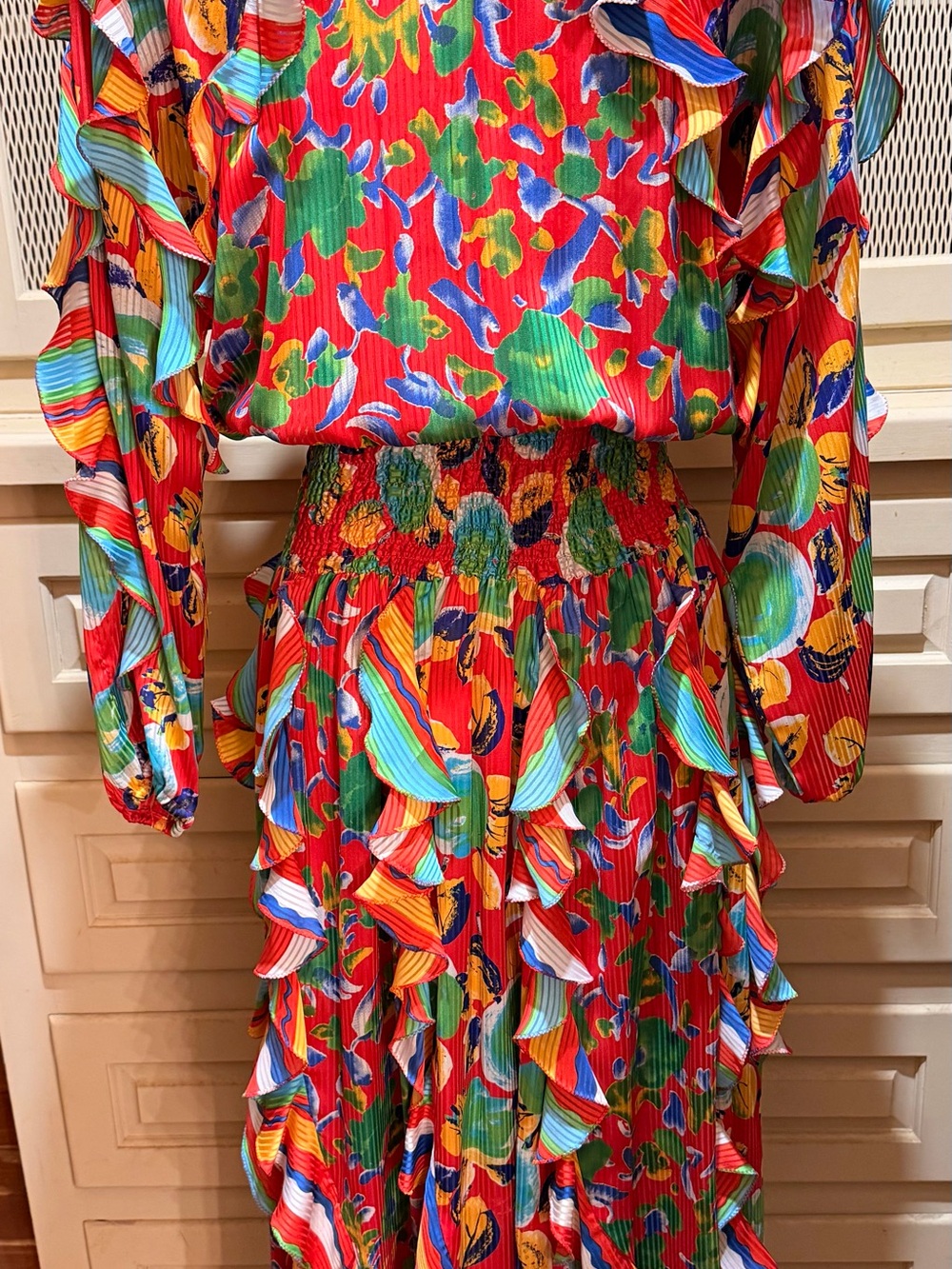 Vintage 1980s Diane Freis Original Floral Georgette Ruffle Maxi Dress - Picture 3 of 4